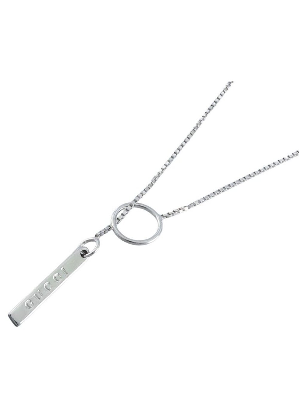 Gucci Lariat Necklace White Gold 18k Plate Drop Logo Pendant